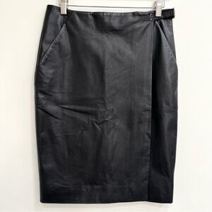 Proenza Schouler black 100% calfskin leather wrap skirt knee length pockets 2